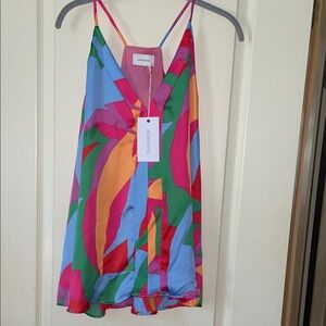 Adrienne Bright Abstract summer top in Pink, Blue, Green & Orange NWT